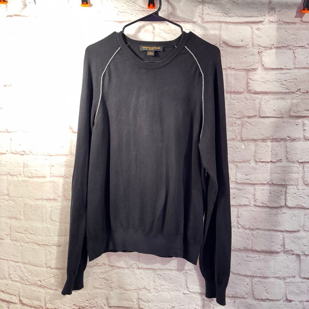 Stewart of Scotland Black with Gray piping Sz L sweater cotton/cashmere blend